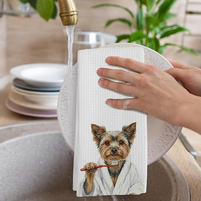 Funny Yorkshire Terrier Gifts Bathroom Hand Towel, Yorkie Bathroom Decor, Yorkie Dog Hand Towel for Kitchen Washroom Decor, Yorkshire Terrier Dog Lover Gifts Dish Towels,16x24