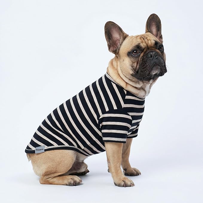 Fitwarm 3 Pack Color Block Striped Dog Shirt, Summer Dog Clothes for Small Dogs, Breathable Lightweight Pet Tshirt with Sleeves, Chihuahua Outfit, Oliver Green, Grey, Black, XS