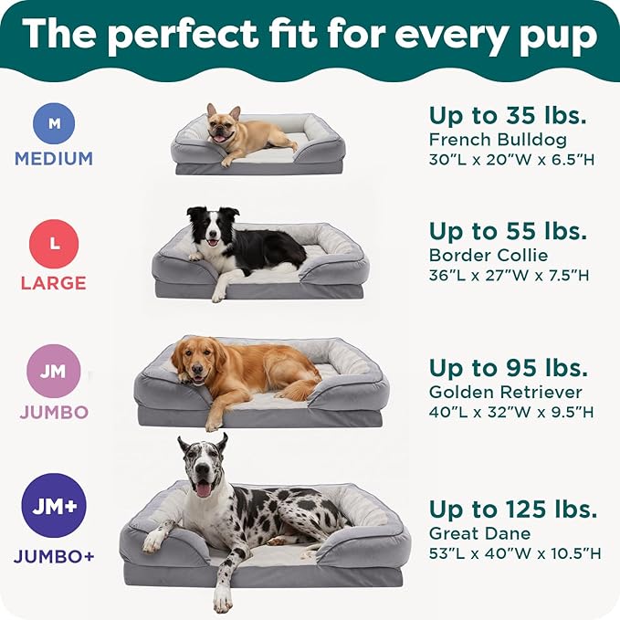 FurHaven Cooling Gel Dog Bed for Large Dogs, Perfect Comfort Sofa Bed with Cool Gel-Top Foam with a Solid Orthopedic Foam Base, Removable Washable Cover, Jumbo Plus XXL, Plush & Velvet, Granite Gray.