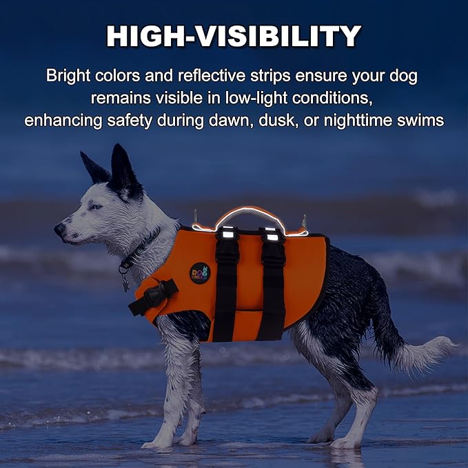 Dogcheer Dog Harness Life Jacket, High Buoyancy Neoprene Dog Life Vest for Swimming Boating, Adjustable Puppy Swim Vest Reflective Pet Float Vest for Small Medium Large Dogs - Orange, M