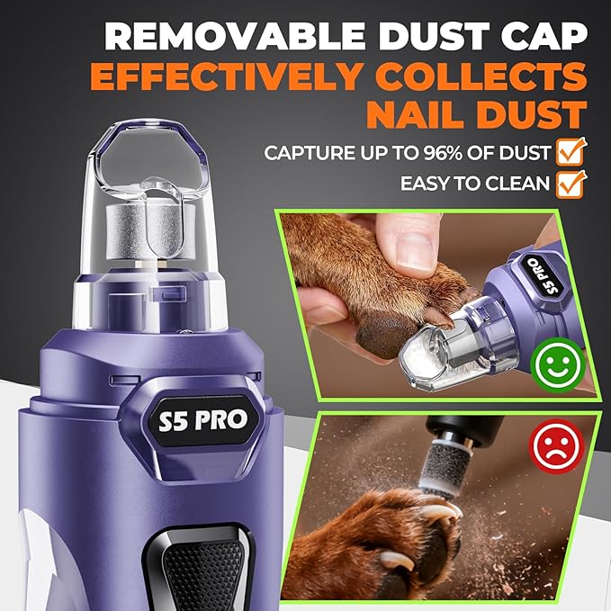 Whisper Quiet Dog Nail Grinder with LED Light, Safe & Stress-Free for Sensitive Dogs of All Breeds & Sizes, 3 Grinding Bits, 3-Speed, Pet Nail Trimmers, Rechargeable Painless Grooming Kit Blue