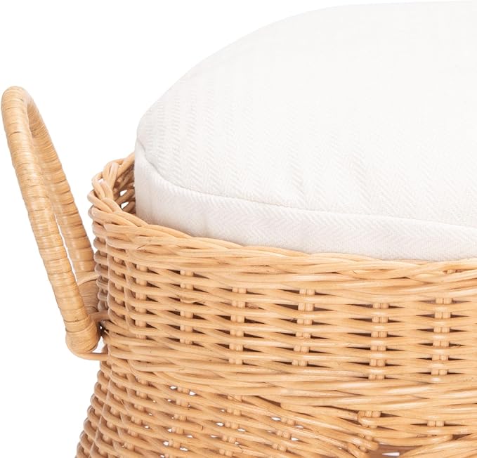 SAFAVIEH Home Collection Faati Honey Brown Rattan Pet Cat Bed with White Cushion, Ideal for Living Room, Bedroom, Entryway (Fully Assembled)