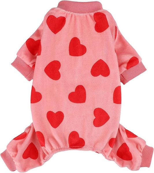 Dog Pajamas for Small Dogs Girl Boy Super Soft Puppy Clothes Fleece Puppy Pjs Jammies 4 Leg for Chihuahua Yorkie Spring Onesies Jumpsuit Clothing Cute Pet Outfits, Pink Heart, XXS