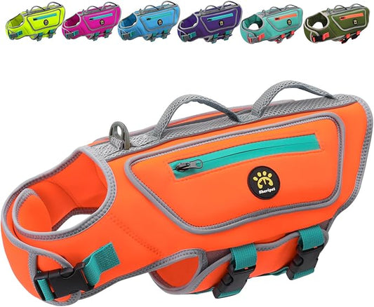 Dog Life Vests for Swimming, High Visibility Dog Life Jacket Lightweight Adjustable Reflective Dogs Swim Vest for Boating, High Floating Dogs Life Preserver with Rescue Handle, Orange, XL