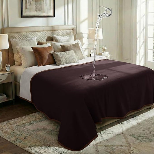 Luciphia 100% Waterproof Blanket for Adults or Large Dogs, Soft Polar Fleece XL Pet Blankets for Bed Couch Protector Washable, Reversible Leakproof Furniture Protection,Brown Cream,Twin 82x90 inch