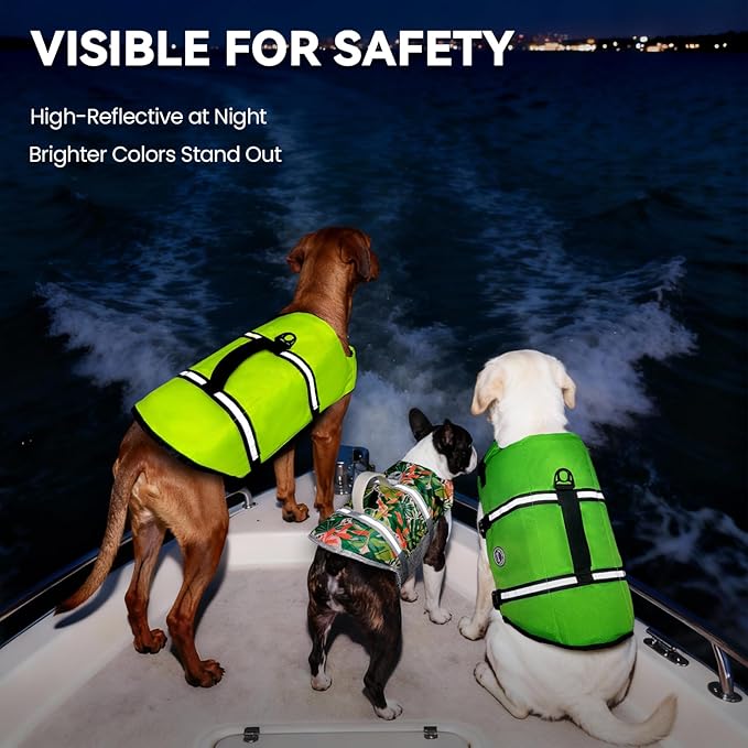 VIVAGLORY Rip Stop Dog Life Vest, Swimming Vest with Handle, Buoyancy for Doggy Puppy, Dog Life Jacket for Swimming & Boating, XL, Bright Green