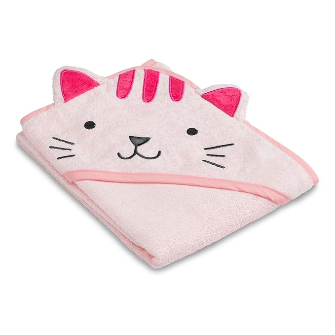 Delta Children Personalized Baby/Infant Hooded Bath Towel - Super Soft and Absorbent- Newborn Essential - Ideal Baby Registry/Shower Gift for Boys and Girls, Pink Cat