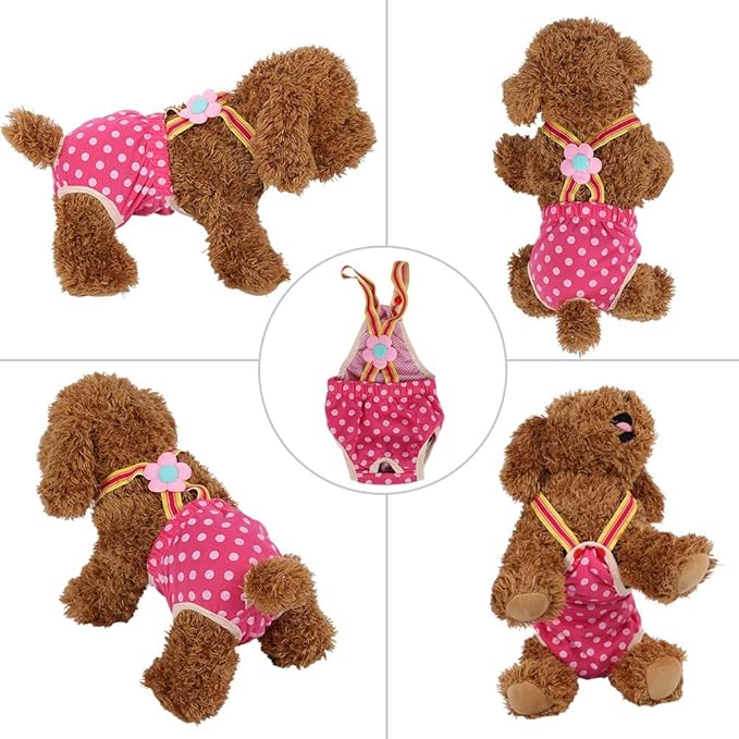 Dog Sanitary Pants, 6 Sizes Female Dog Doggy Puppy Diaper Nappy Physiological Sanitary Briefs Menstrual Suspender Underwear Pants for Small Medium Pet Dogs(XS)