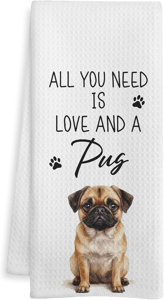 Funny Pug Gifts Kitchen Towels, Dog Lover Gifts Dish Tea Towels for Kitchen, Gifts for Pug Lovers Decorative Hand Towel for Bathroom, Dog Bathroom Decor, 16x24 Inch