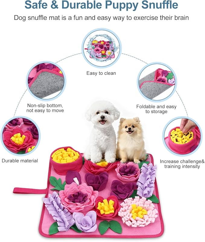 Snuffle Mat for Dogs - 15.4x15.4 Inch for Small & Medium Breeds, Cats & Rabbits | Interactive Slow Feed Sniff Mat with Non-Slip Bottom to Encourage Natural Foraging & Calming