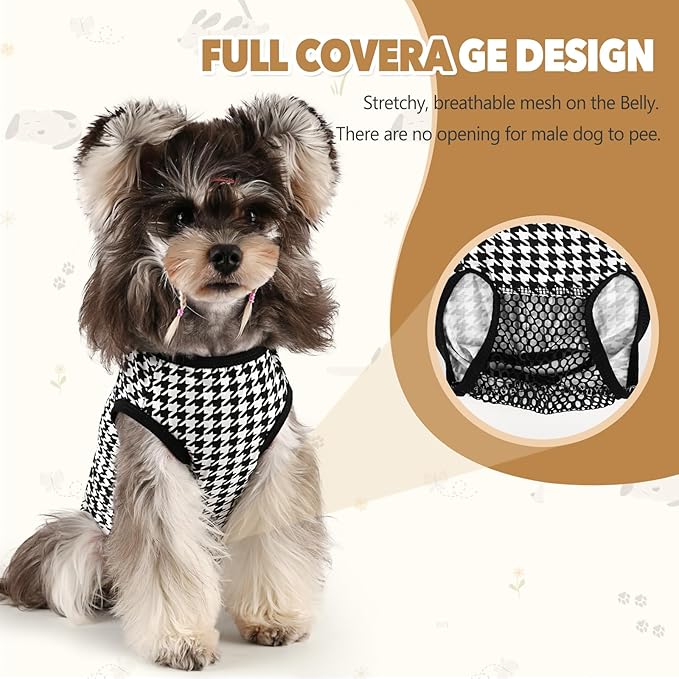Dog Diapers Suit Period Onesie for Female Dog Sanitary Panties Male Doggy Heat Diapers Cover Fit for Small Medium Dogs Black Plaid/M