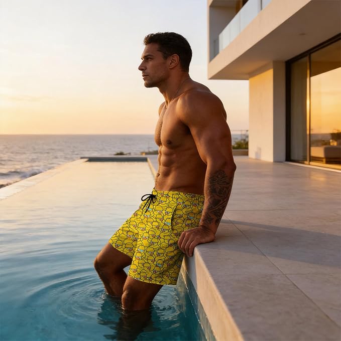 Mens Swim Trunks with Compression Liner Quick Dry Zipper Pocket Bathing
