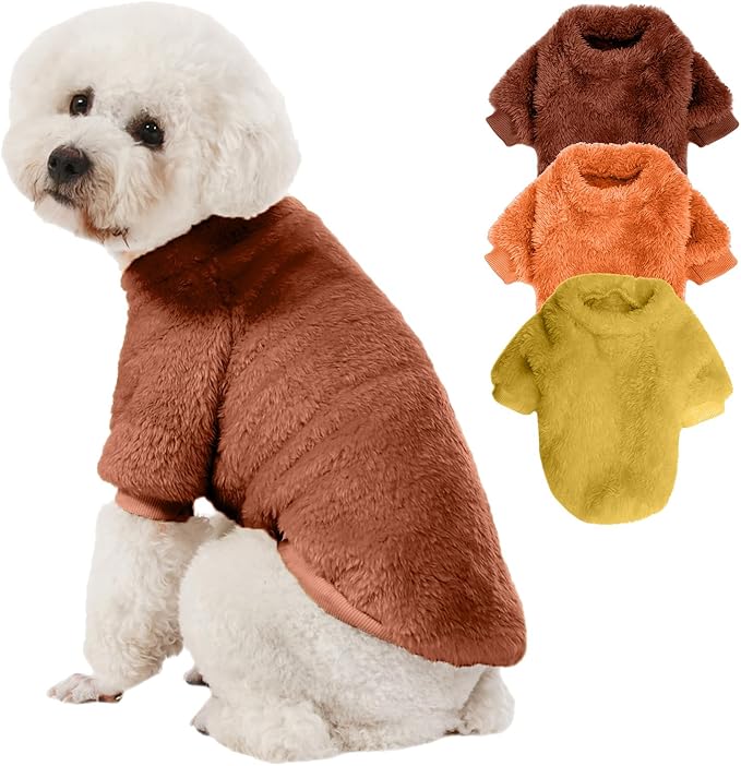 Dog Sweater, 3 Pack Dog Sweaters for Small Dogs, Dog Clothes for Small Dogs Girl Boy, Ultra Soft and Warm Puppy Sweater Dog Coat for Winter Christmas (Orange+Coffee+Yellow, S)