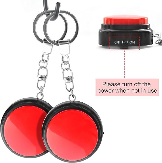 Recordable Talking Button with Keychain, 20s Voice Recording Time Sound Button Answer Buzzers Funny Buttons Record Your Own Words Also Used for Dog Pack of 4 - Red and Black (Battery Included)