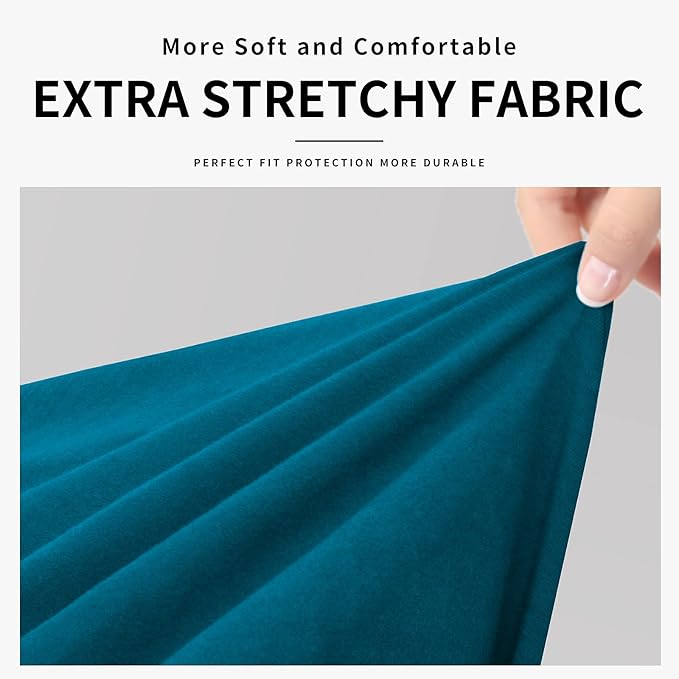 Easy-Going 100% Dual Waterproof 2 Pieces Chair Cover Stretch Soft Couch Cover for Dogs, Sofa Slipcover for 1 Separate Cushion Couch Leakproof Furniture Protector for Kids, Pets Peacock Blue