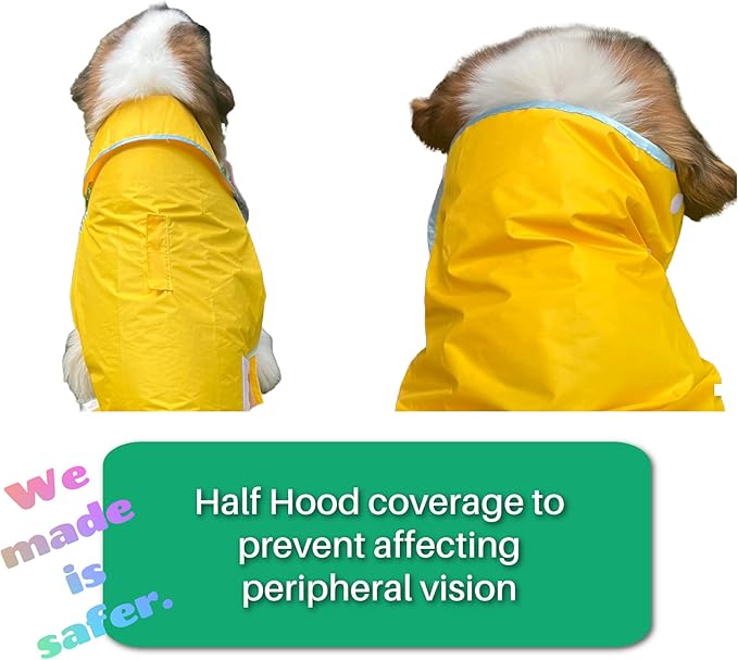 HugeHounds Extra Large Dog Yellow Rain Rover Raincoat with Half Hood XL- Waterproof-Includes a Travel Carry Bag