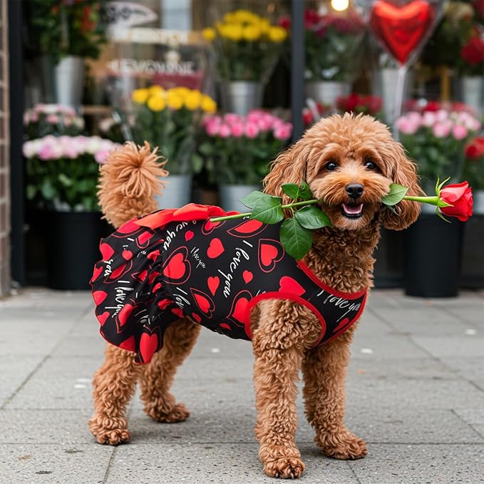Vehomy 2-Pack Valentine's Day Dog Cat Dress Love Heart Dog Dresses Puppy Valentines Day Skirt Dog Pet Valentines Day Costume Outfit Apparel Clothes for Small Medium Dogs Cats XS