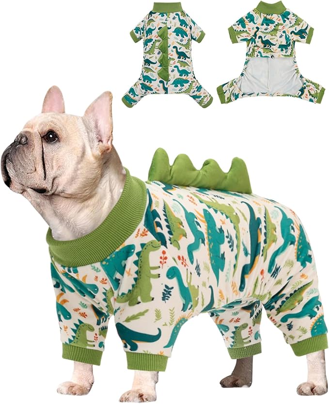 CuteBone Dinosaur Costume Dog Pajamas, Stretchy Spandex Crystal Velvet Sleepwear Coat for Small Dogs, Soft & Warm Pet Outfit Clothes for Cold Weather, Cozy Pullover Design COSP05XL