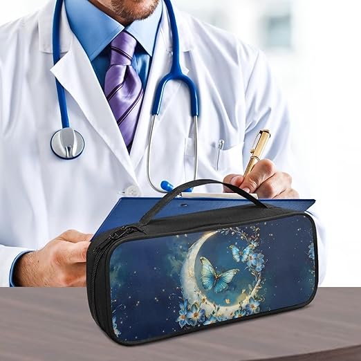 Gomyblomy Stethoscope Case Lightweight Storage Bag for Most Stethoscopes, Moon Butterfly Print Stethoscope Holder Organizer Case with Extra Room and Handle for Nurses Doctors