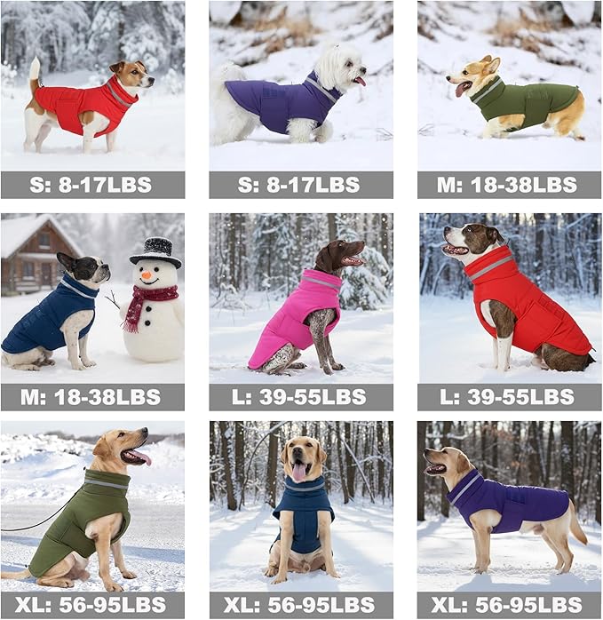 Mklhgty Waterproof Dog Coat for Small Dogs, Warm Dog Winter Jacket, Reflective Windproof Turtleneck Dog Cold Weather Coats with Adjustable Hook & Loop - Pink - S