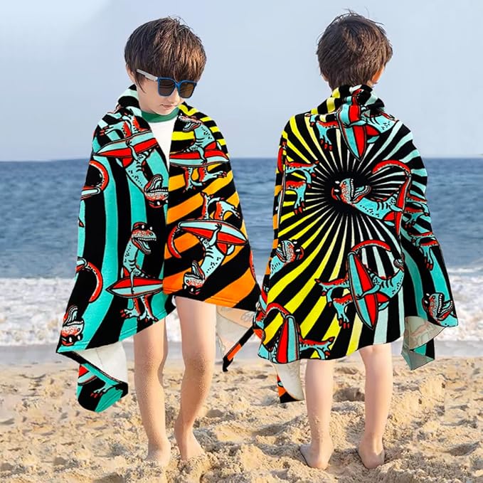 YIFONTIN Microfiber Beach Towels Velvet Throw Blanket Super Soft Absorbent 27.5"x55" for Kids Bath Camping Swimming Pool Sports, Dinosaur.