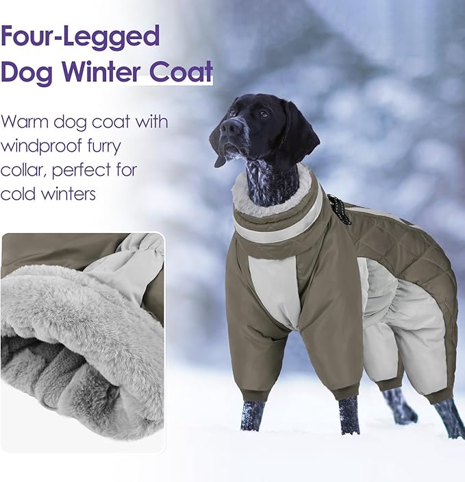 SUNFURA Full Body Dog Coat - Warm Fleece Jacket for Small Dogs, Turtleneck Winter Coats with Harness, Reflective Dog Snowsuit Windproof Puffer Jackets with Legs for Chihuahua, Yorkie, Army Green XS