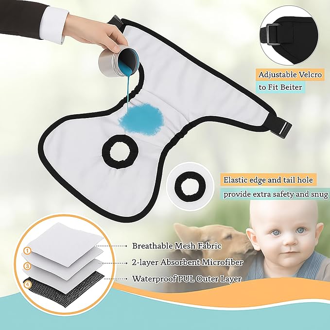 2-Pack Dog Diapers Female |Puppy Essentials Washable & Reusable,Suitable for Period Diapers, Dog Pants to Prevent Licking（Black&red）（M）