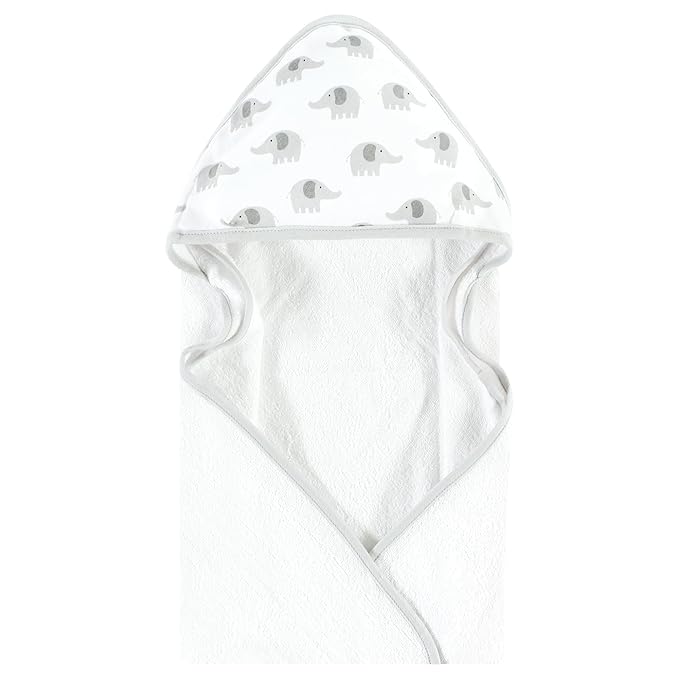 Hudson Baby Unisex Baby Cotton Animal Face Hooded Towel, Gray Elephant, One Size