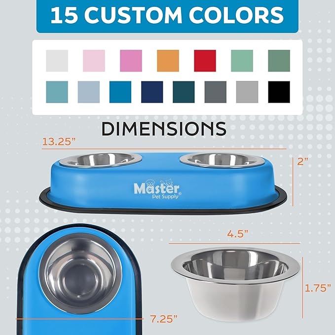Master Pet Supply Double Dog Bowls Set with Elevated Base and 2 (8 oz) Stainless Steel Removable Dishes (Hyper Pink) – Double Cat Food Water Bowl, Dog Puppy Food Bowl Set, Rust Resistant