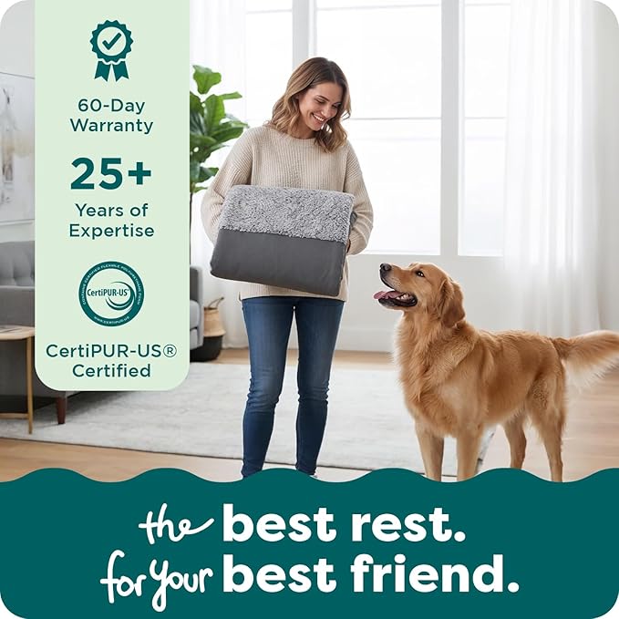 Furhaven Replacement Dog Bed Cover Two-Tone Faux Fur & Suede L Shaped Chaise, Machine Washable - Stone Gray, Jumbo (X-Large)