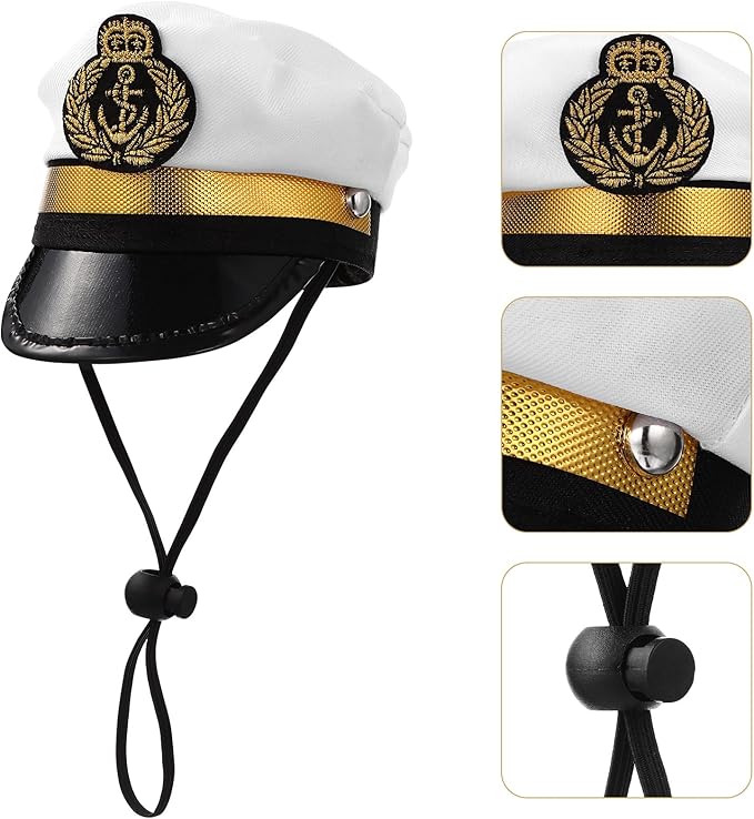 Amosfun Pet Captain's Hat Sailors Sea Captain White Hat Dog Cat Puppy Sailor Halloween Cosplay Costume 5.3 Inch