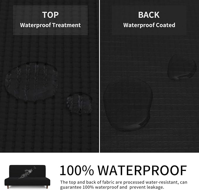 Easy-Going 100% Waterproof Futon Cover, Dual Waterproof Couch Cover for Futon, Stretch Jacquard Sofa Cover, Leakproof Furniture Protector for Kids, Pets, Dog and Cat (Medium, Black)