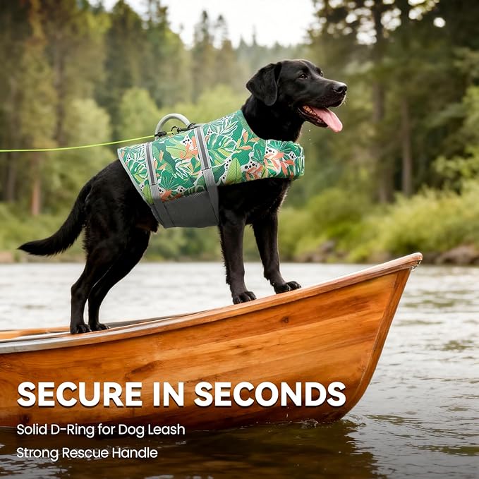 VIVAGLORY Rip Stop Dog Life Vest, Swimming Vest with Handle, Buoyancy for Doggy Puppy, Dog Life Jacket for Swimming & Boating, XS, Floral