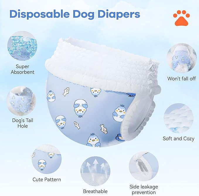 Disposable Dog Diapers Count Absorbent Soft Puppy Doggie Diapers for Female Dogs with Stretchy Waist Puppy Diaper in Heat Period Excitable Urination (S 30PCS)