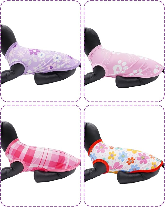PET SHOW 4 Pack Summer Dog Shirts for Large Dogs Girl UPF 50+ UV Sun Protection Cooling Clothes Tank Top Floral Dog T-Shirts Pet Holiday Party Sleeveless Vest Pink(XX-Large)