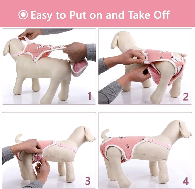 QBLEEV Dog Diapers Female Washable Sanitary Pantie with Adjustable Suspender, Reusable Doggie Period Panties, Pet Underwear Diaper Jumpsuits for Male Dogs in Heat, Puppy Diapers for French Bulldog M