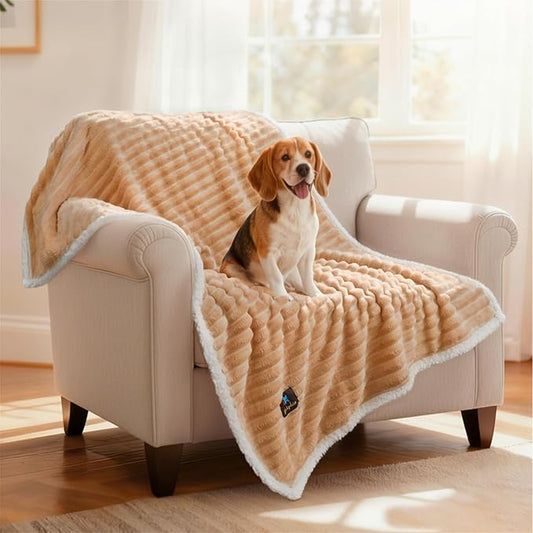 Luciphia Waterproof Dog Blanket for Medium Large Dogs Ultra-Soft Calming Cut Pile Flannel Throw Durable & Warm Furniture Protection for Couch Car Pet Blanket Machine Washable Warm Caramel,M(57''x40'')