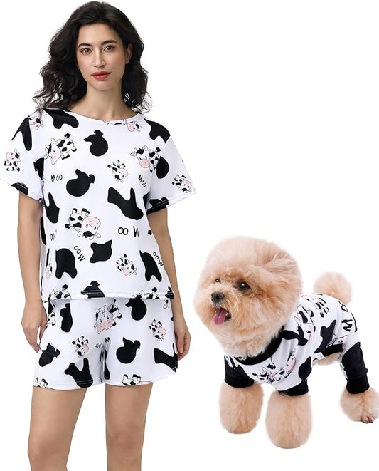XPUDAC Matching Dog and Owner Clothes Womens Pajama Sets Loungewear Short Sleeve Tee and Shorts, Owner and Pet Pajamas are Sold Separately, M
