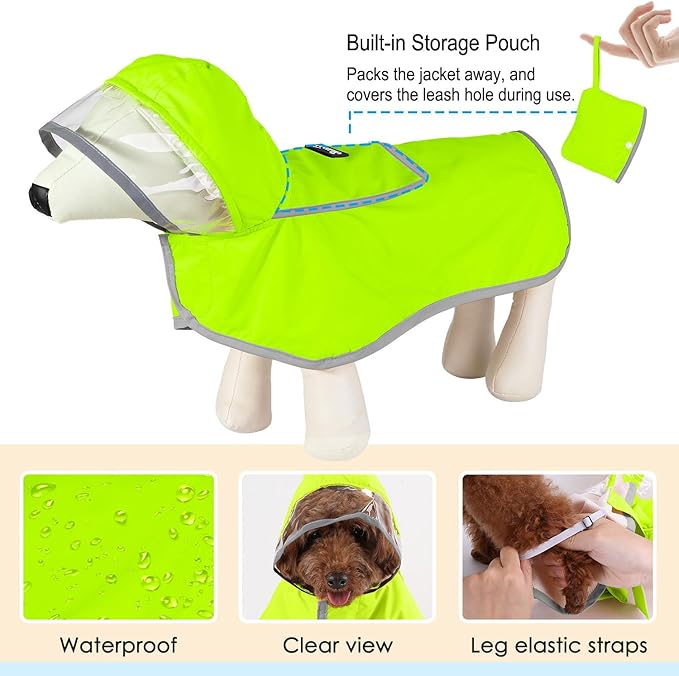 Lukovee Dog Raincoat, Adjustable Dog Rain Jacket with Clear Hooded Double Layer for Large Medium Small Dogs Puppies, Waterproof Rain Coat Poncho with Reflective Storage Pocket & Rim(VL,L)