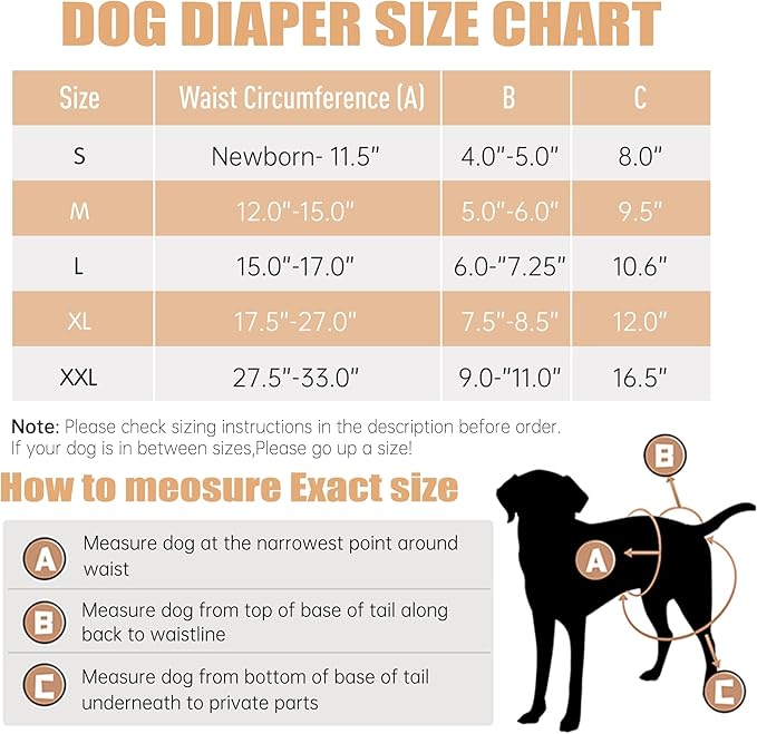 Leekalos Reusable Washable Dog Diapers Female (3 Pack) - Highly Absorbent Doggie Diapers - Size Adjustable Puppy Diapers for Dog Period Panties (Medium)
