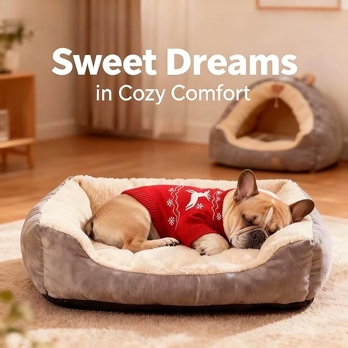 Christmas Small/Medium Dog Sweater, Warm Dog Winter Coat w/Sleeves & Leash Hole, Comfy Stretch Premium Dog Clothes for Bulldog-Best for Holidays, Daily Walks L Red