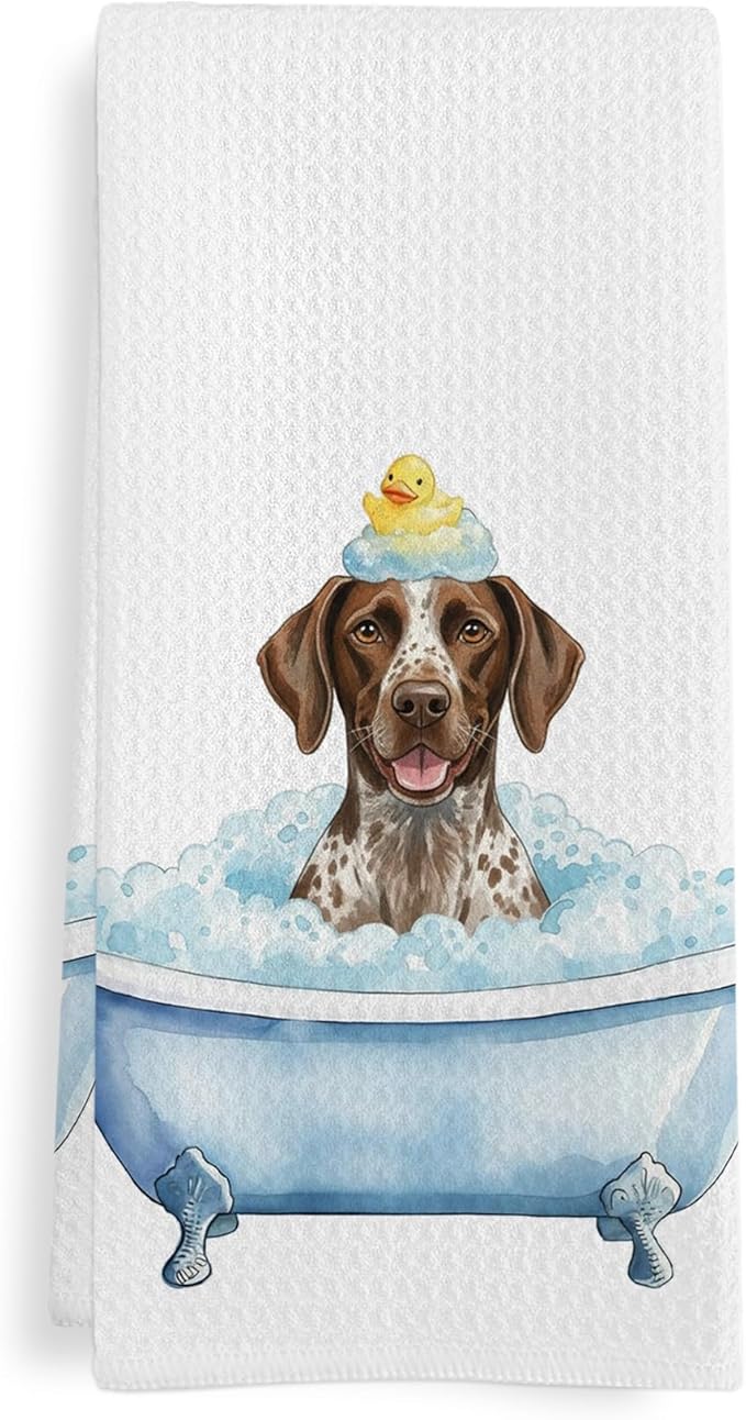 German Shorthaired Pointer Gifts Bathroom Hand Towel, Funny GSP Dog Duck Hand Towel for Bathroom Kitchen Washroom Decor, German Shorthaired Pointer Dog in Bathtub Dish Tea Towels, 16x24 Inch
