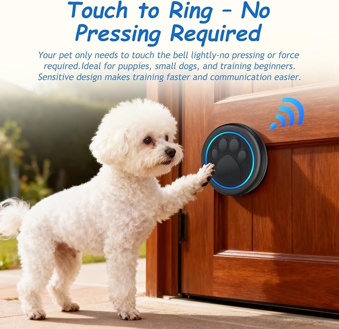 Soft Ring Blk Dog Bells to Go Outside - Wireless Dog Door Bell with 1000ft Range, 60 Melodies, LED, Waterproof Potty Training Bell for Dogs - Dog Door Bells for Potty Training(2 Receivers & 1 Bell)