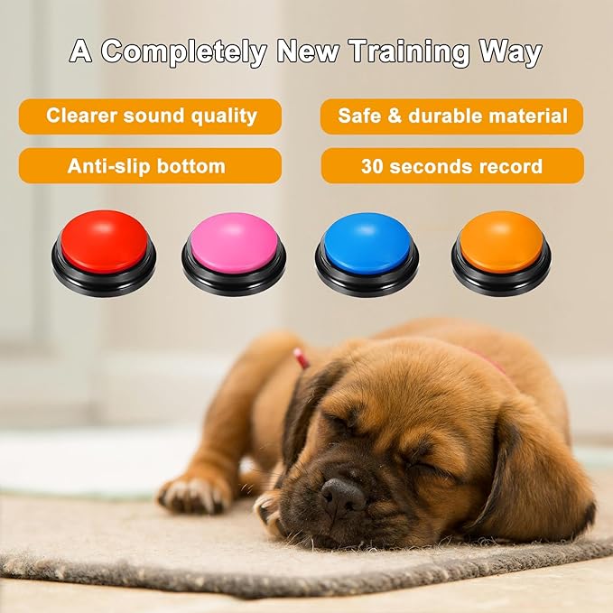 Voice Recording Button 4 Color, Dog Buttons for Communication Pet Training Buzzer, 30 Second Record & Playback, for Family Game and Trivia Nights