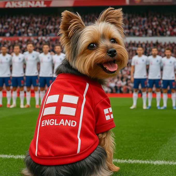 Parisian Pet Team England Dog Jersey - Breathable Mesh Puppy Football Jersey - Lightweight Stretch Sporty Dog Clothes - Summer Shirts for Large Dogs - Soccer Jersey for Dogs - Sportswear Pet Clothes