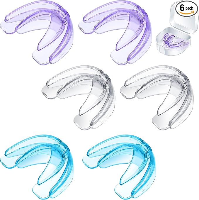 TOODOO 6 Pieces Braces Mouth Guard Kids Sports Mouth Guard for Kids Double Football Youth Mouthguards for Boxing Football Hockey Karate Basketball (Transparent, Transparent Purple/Blue)