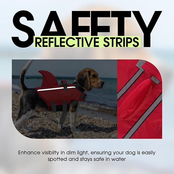 SUNFURA Dog Life Jacket Shark Life Vest for Dogs, Adjustable Swmming Vest with High Buoyancy, Safety Lifesaver with Rescue Handle for French Bulldog Small Medium Breeds, Burgundy L