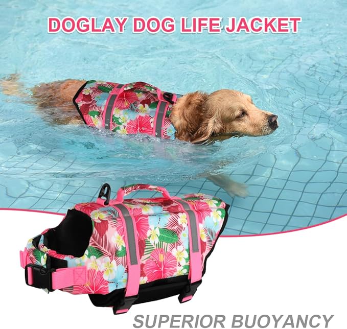 Doglay Dog Life Jacket, Dog Life Vest for Swimming Boating, Adjustable Puppy Life Jacket with Reflective Stripes, Superior Buoyancy Pet Swimming Vest for Small Medium and Large Dogs