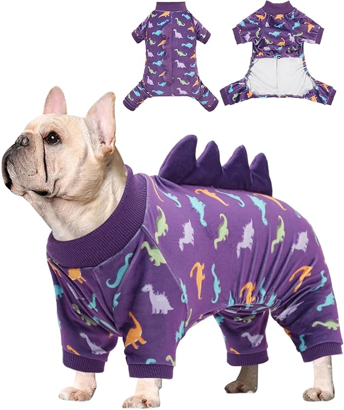 CuteBone Dinosaur Costume Dog Pajamas, Stretchy Spandex Crystal Velvet Sleepwear Coat for Small Dogs, Soft & Warm Pet Outfit Clothes for Cold Weather, Cozy Pullover Design COSP04M