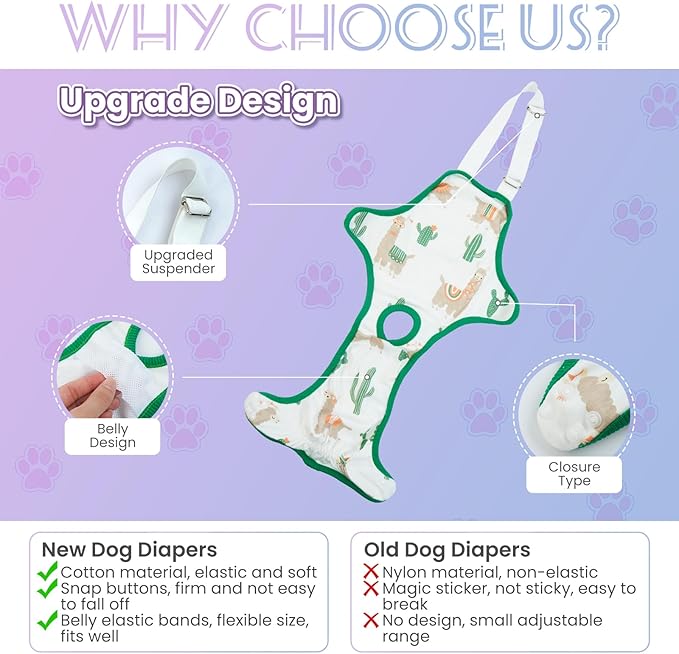 QBLEEV Dog Diapers Female Washable Sanitary Pantie with Adjustable Suspender, Reusable Doggie Diaper Puppy Diapers Male Cute Pet Period Panties for Dogs in Heat, Dog Underwear for French Bulldog XL